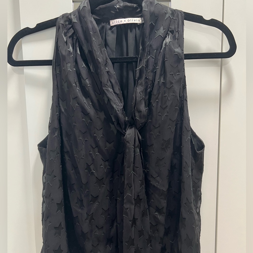 Alice and Olivia Delphine Star Tie-Neck Gathered Top